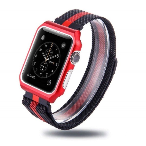 Apple Watch 42mm milanese rostfritt stål armband med skyddsram - Svart/ Röd multifärg