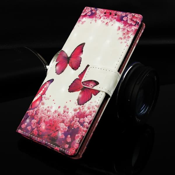 Huawei P30 Pro lysspot læder flip etui - Rød Sommerfugl Red