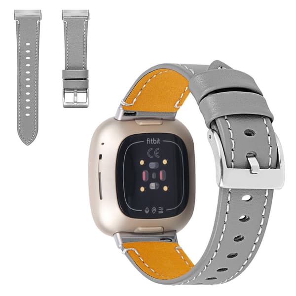 Fitbit Sense / Versa 3 klokkerem i ekte skinn - Grå Silver grey
