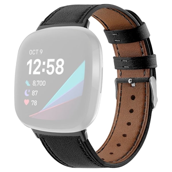 Klockarmband i äkta läder Fitbit Sense 2 / Versa 4 - Svart Svart