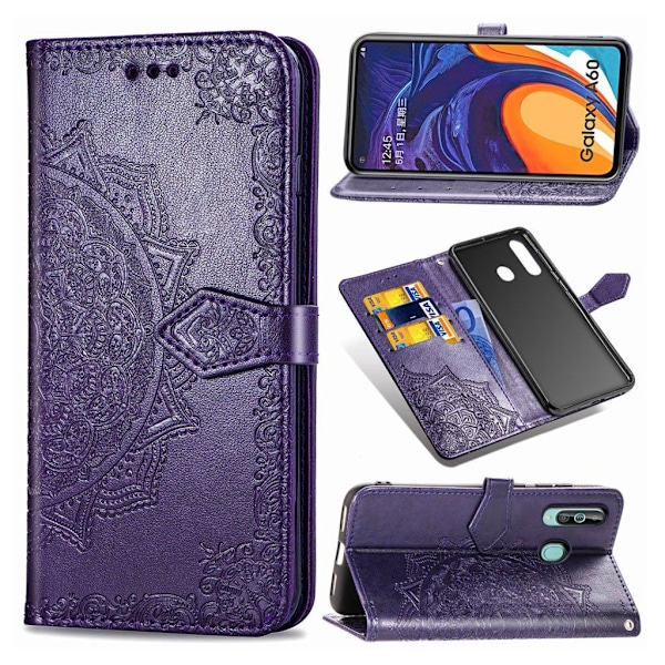 Mandala Samsung Galaxy A60 Flip kotelot - Violetti Purple