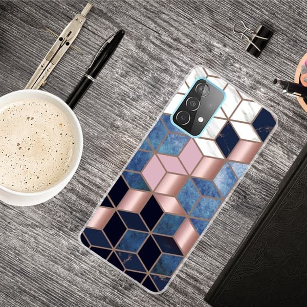 Deco Samsung Galaxy A73 Etui - Blå / Gull Terning Multicolor