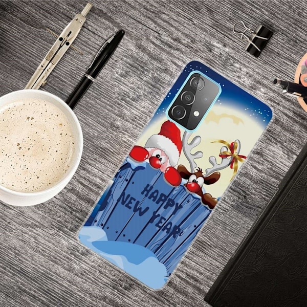 Juletaske til Samsung Galaxy A73 - Hemmelig Julemand Og Rensdyr Blue