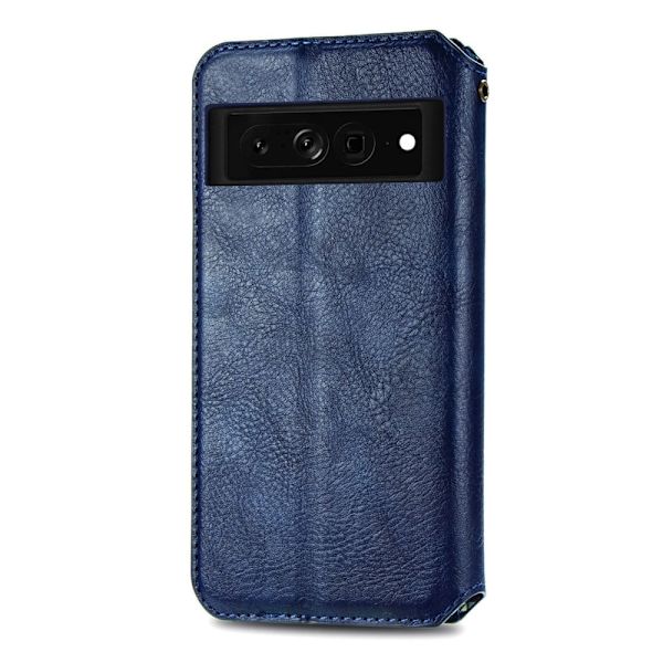Læder Etui med A Stilfuldt Rhombus Tryk til Google Pixel 7 Pro - Blå Blue