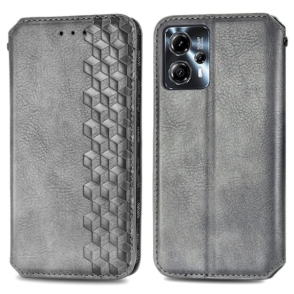 Læder Etui med A Stilfuldt Rhombus Tryk til Motorola Moto G23 / G13 - Grå Silver grey