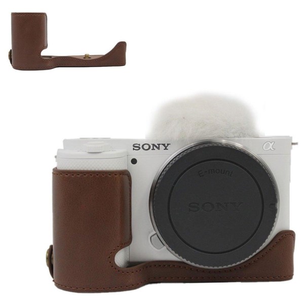 Sony ZV-E10 half body leather cover with battery opening - Coffe Brown