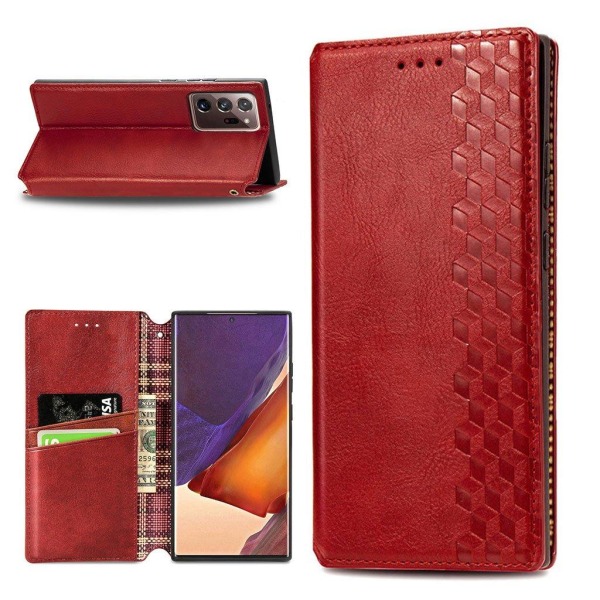 Læder Etui med A Stilfuldt Rhombus Tryk til Samsung Galaxy Note 20 Ultra 5G / Note 20 Ultra - Rød Red