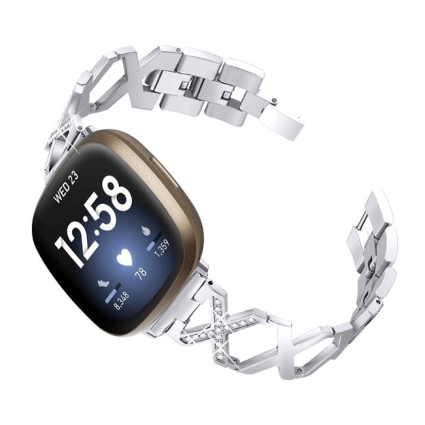 Fitbit Sense / Versa 3 rhinestone X-style stainless steel watch Silver grey