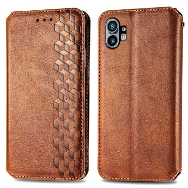 Nahkakotelo With A Stylish Rhombus Imprint For Nothing Phone (1) - Ruskea Brown