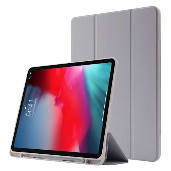 iPad Pro 12.9 (2022) / (2021) / (2020) Skin-touch vegansk læderetui Fuld beskyttelse Tri-fold Stand Tablet Cover med Auto Wake / Sleep Cover og Pen Sl Silver grey