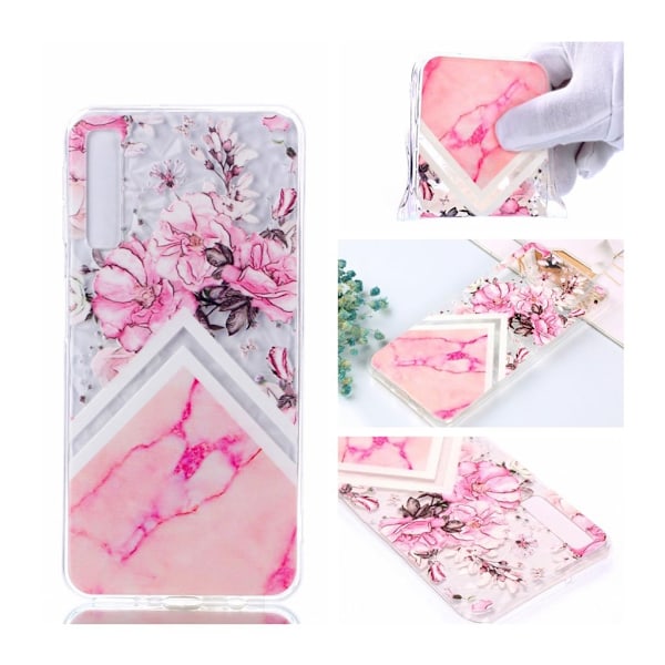 Marmormotiv Samsung Galaxy A7 (2018) skal - Rosa Blomma Och Marmor multifärg
