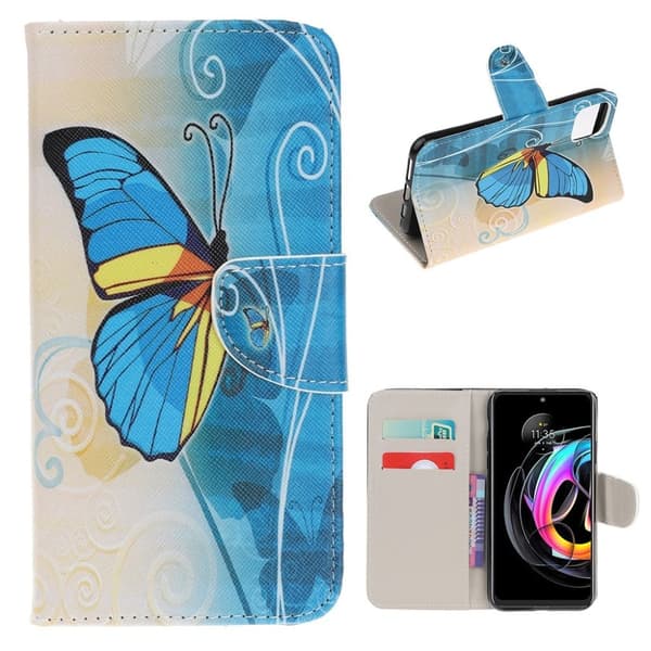 Wonderland Motorola Edge 20 Lite Flip Etui - Blå Sommerfugl Blue