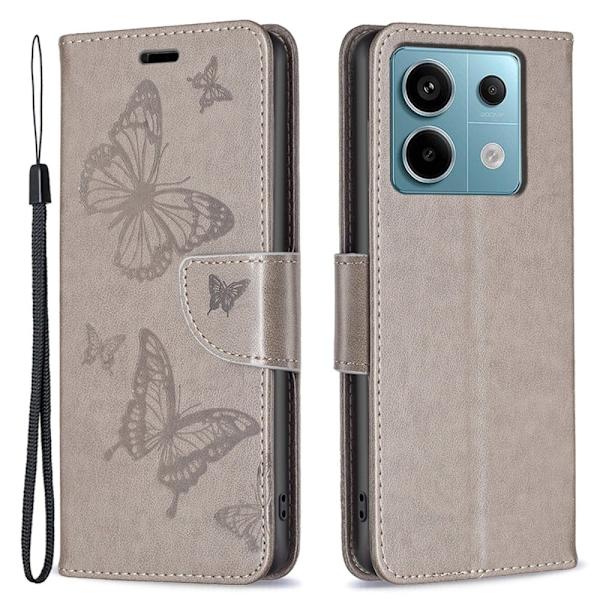 Butterfly Xiaomi Redmi Note 13 Pro 4G nahkakotelo - Harmaa Silver grey