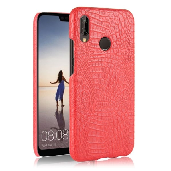 Huawei P20 Lite beskyttelsesetui i kunstlæder med krokodille tekstur - Rød Red