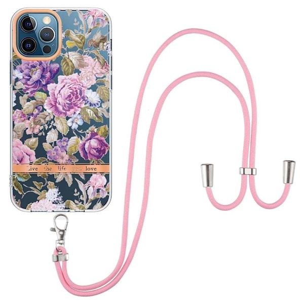 Tunt och tåligt mjukfodral med nyckelband för iPhone 12 Pro Max - Lila Pion Lila