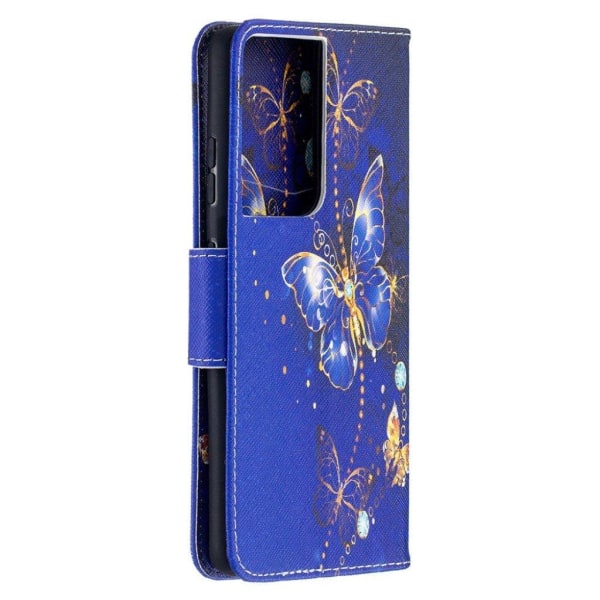 Wonderland Samsung Galaxy S21 Ultra 5G flip kuoret - Sininen Perhonen Blue