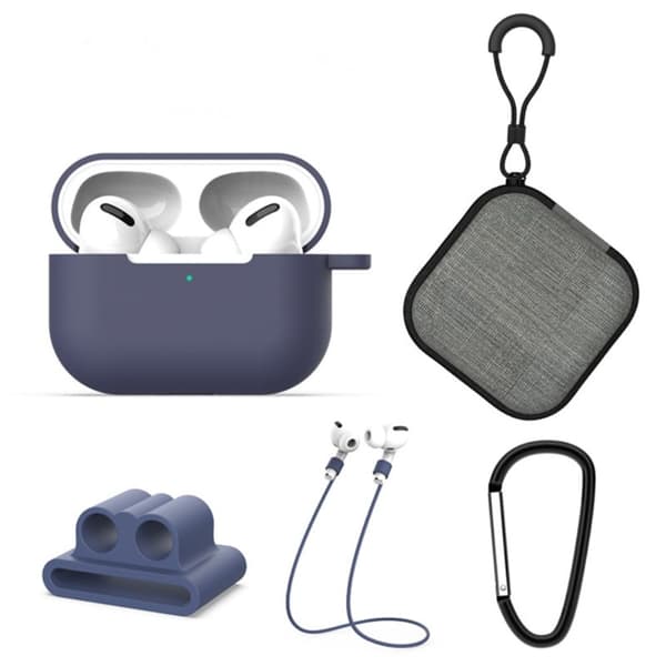 AirPods Pro 2 silikoneetui sæt med holder og rem/spænde - Blå Blue