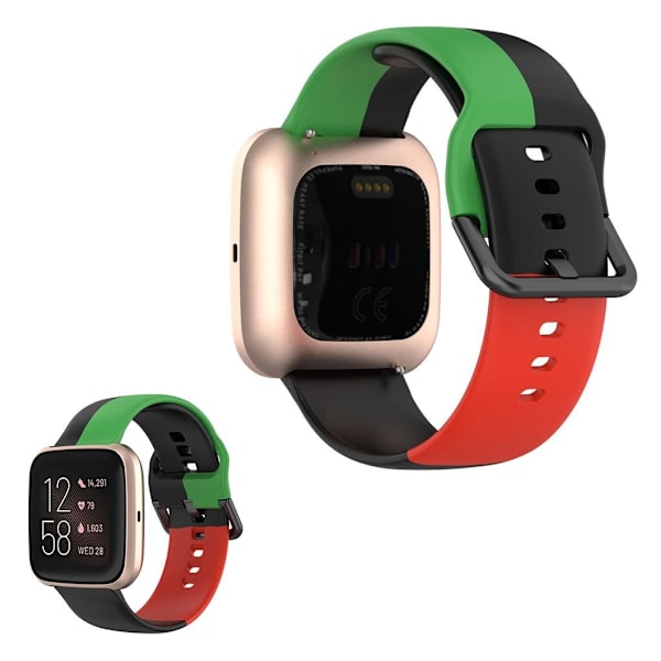 Fitbit Versa 2 / Versa Lite kolmivärinen silikonikellonauha - Musta Vihreä / Punainen Multicolor