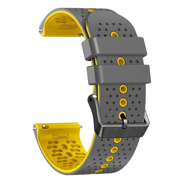 22mm Universal kaksivärinen silikoni ranneke - Harmaa / Keltainen Yellow