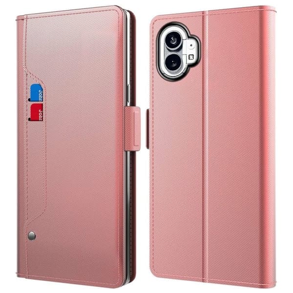 Phone Etui med Make-up Mirror og Slick Design til Nothing Phone (1) - Rose Gull Pink