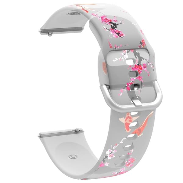 20 mm urrem af silikone med universalmønster - Blommeblomst / Blommeblomst Silver grey