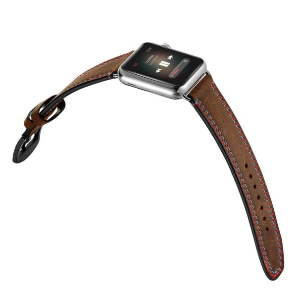 Apple Watch Series 5 44 mm klockarmband i äkta läder med tvåfärgade sömmar och design Brun