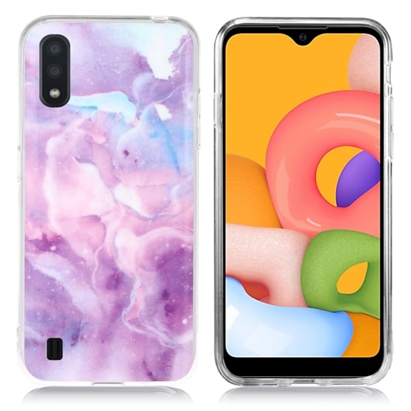 Marble Samsung Galaxy A01 Cover - Lilla Skyer Purple