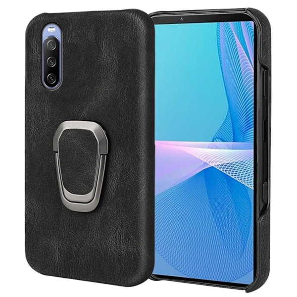 Iskunkestävä nahkasuojus soikealla jalustalla Sony Xperia 10 III Lite / 10 III - Musta Black