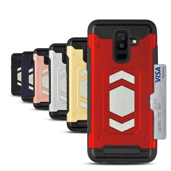 Samsung Galaxy A6 Plus (2018) mobilskal plast silikon kortficka bilhållare - Svart Black