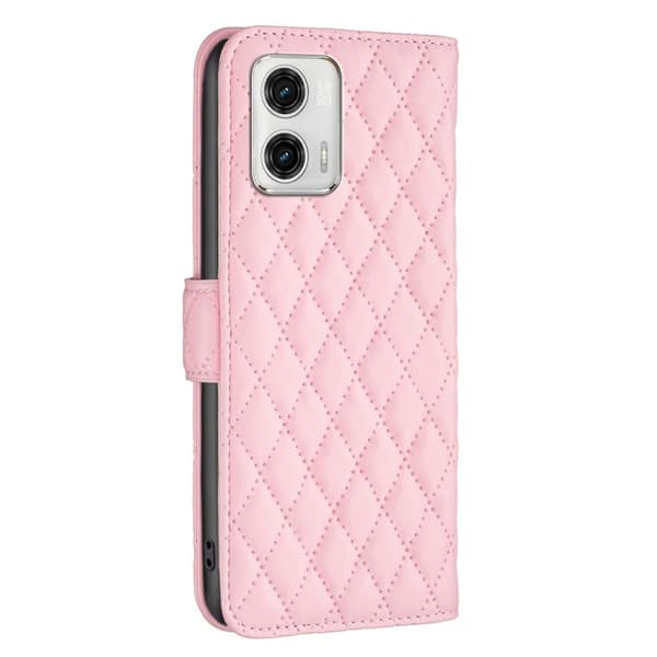 Rombemønster, matt flip-deksel for Motorola Moto G73 - Rosa Pink