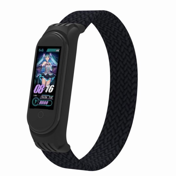 Xiaomi Mi Band 5 / 4 / 3 elastic nylon watch band - Black / Size: L Svart
