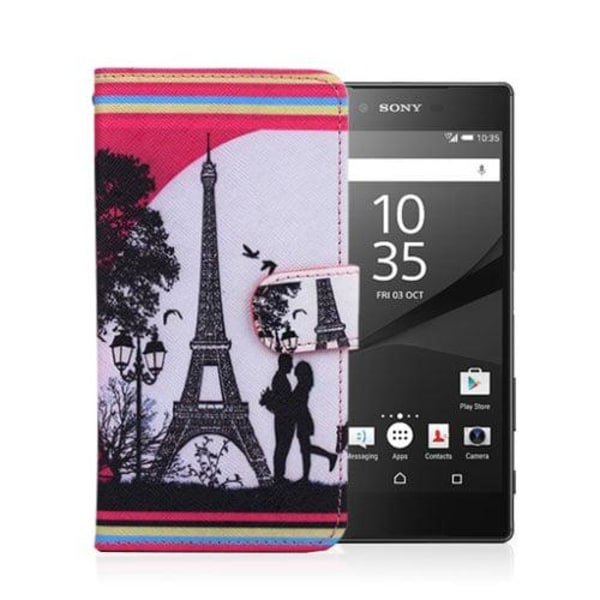 Moberg Sony Xperia Z5 Nahkakotelo - Eiffel Torni Multicolor