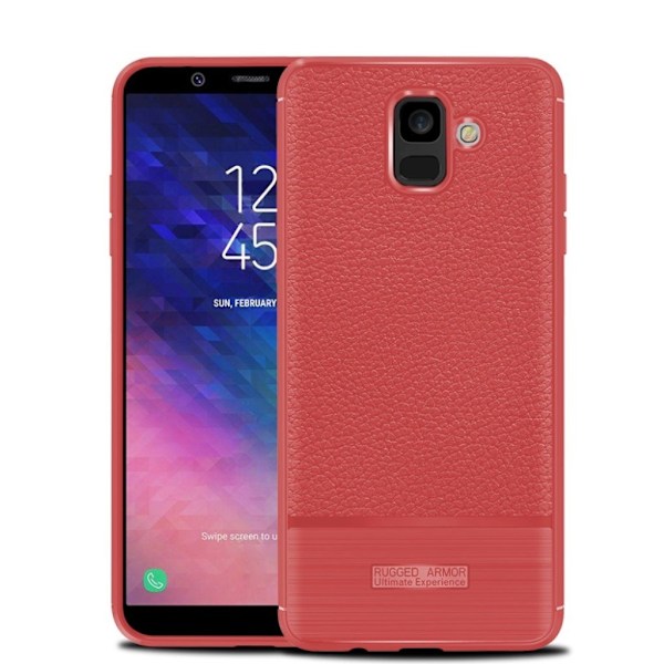 Samsung Galaxy A6 etui med børstet litchi-tekstur - Rød Red