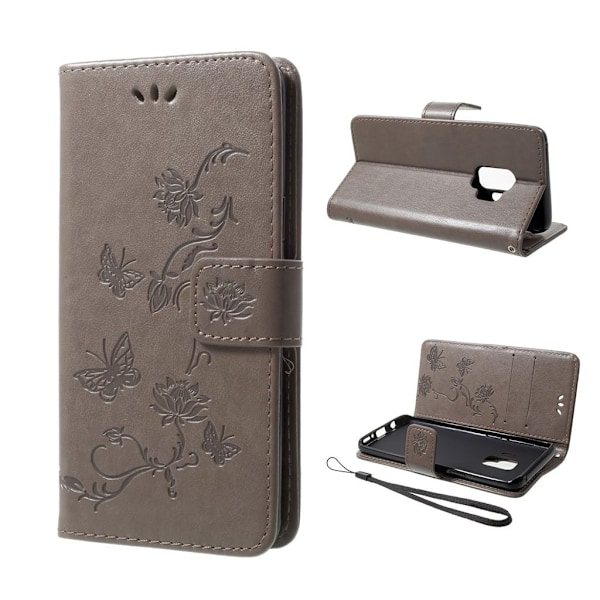 Butterfly läder Samsung Galaxy S9 fodral - Silver/Grå Silvergrå