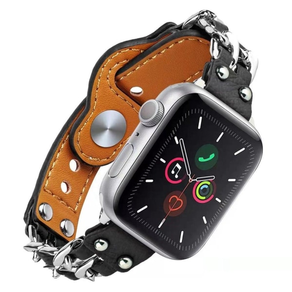 Apple Watch (41mm) urrem i okselæder prydet med metalkæde - Sort Black