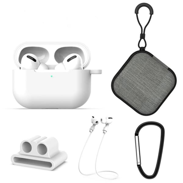 AirPods Pro 2 silikonikotelosarja, jossa on pidike ja hihna / solki - Valkoinen White
