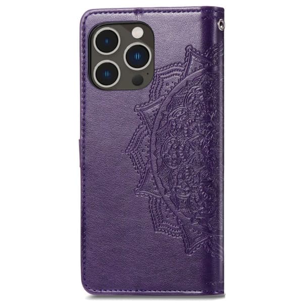 Mandala iPhone 14 Pro Flippetui - Lilla Purple
