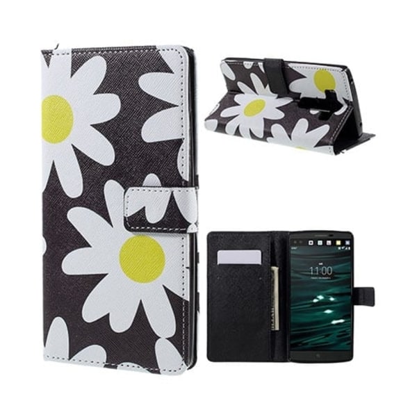 Ancher Läderfodral med Kortfack och Stativ för LG V10 - Daisy Blomma multifärg