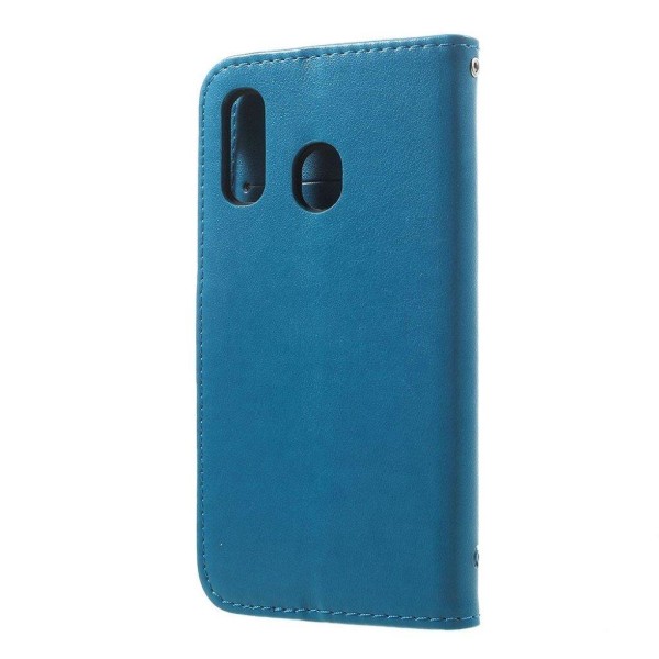 Samsung Galaxy A40 sommerfugleprint på lædercover - blå Blue