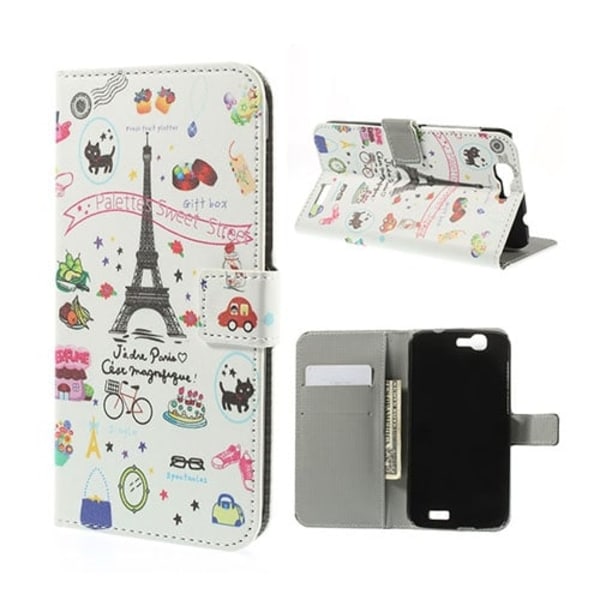 Moberg Huawei Ascend G7 Läder Flip Fodral - Söta Paris multifärg