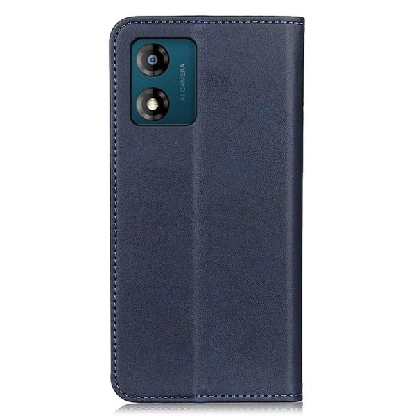 Flip Etui med Pung i Ægte Læder til Motorola Moto E13 - Blå Blue