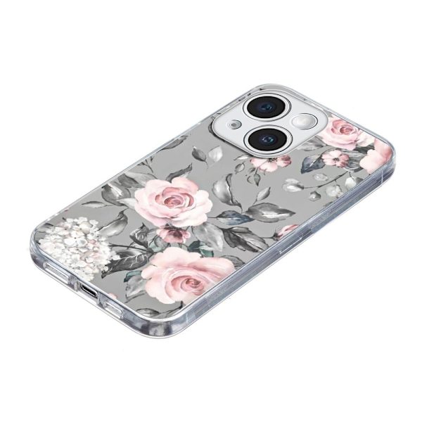 Vibe iPhone 15 Plus skal - Blommor Med Grå Bakgrund Silvergrå