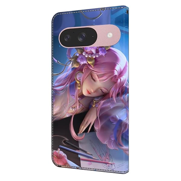 Google Pixel 9 / 9 Pro plånboksfodral mönstrat tryck stativ läder flip telefonskal - Törnrosa Rosa