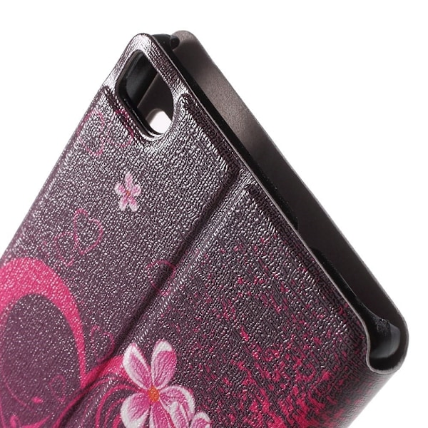 Moberg View Huawei Ascend P8 Læder Flip Etui - Hjerte Og Blomster Multicolor