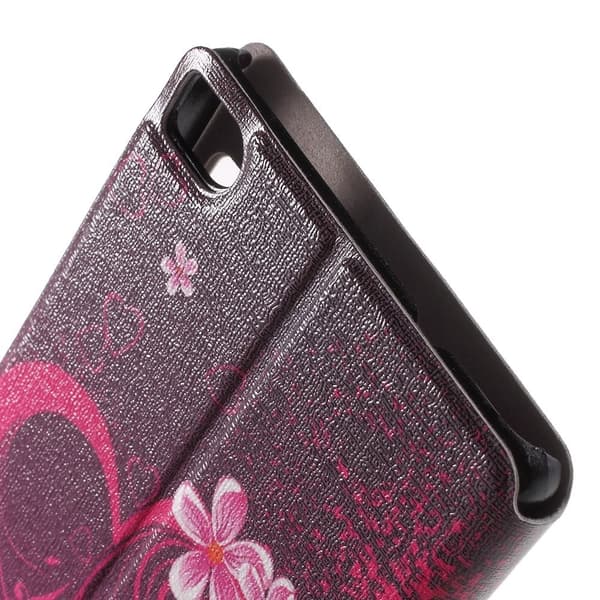 Moberg View Huawei Ascend P8 Lær Flip Case - Hjerte og Blomster Multicolor