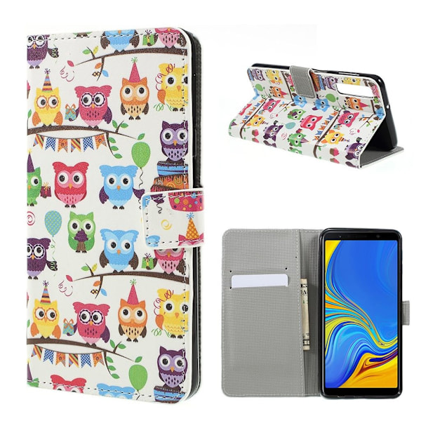 Samsung Galaxy A7 (2018) kuviollinen synteetti nahkainen lompakko kotelo kortti ja seteli paikoilla - Pöllö Lauma Multicolor