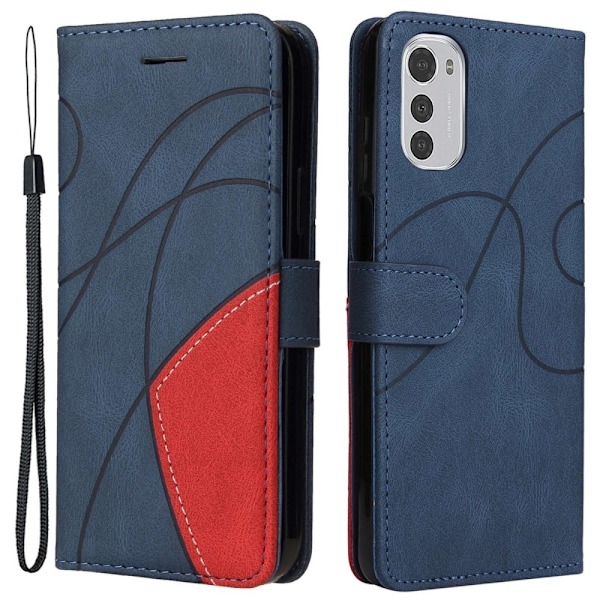 Tekstureret Læder Etui med Strop TilMotorola Moto E32 - Blå Blue