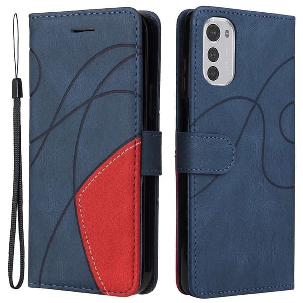Texturerat läder Motorola Moto E32 fodral med handledsband - Blå Blå