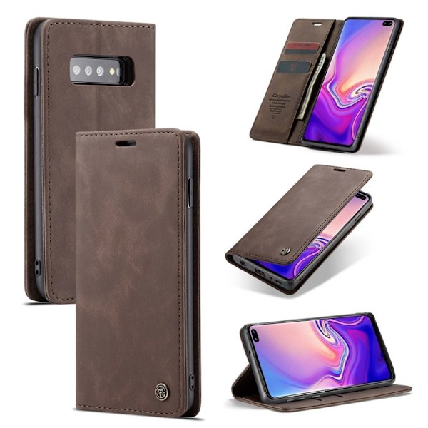CASEME Samsung Galaxy S10 auto-absorberet læder flip etui - Kaffe Brown