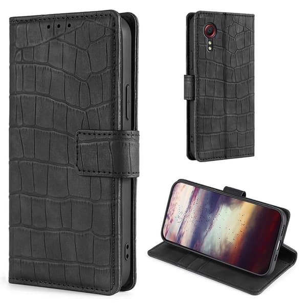Crocodile Textured Læder Etui til Samsung Galaxy Xcover 5 - Sort Black